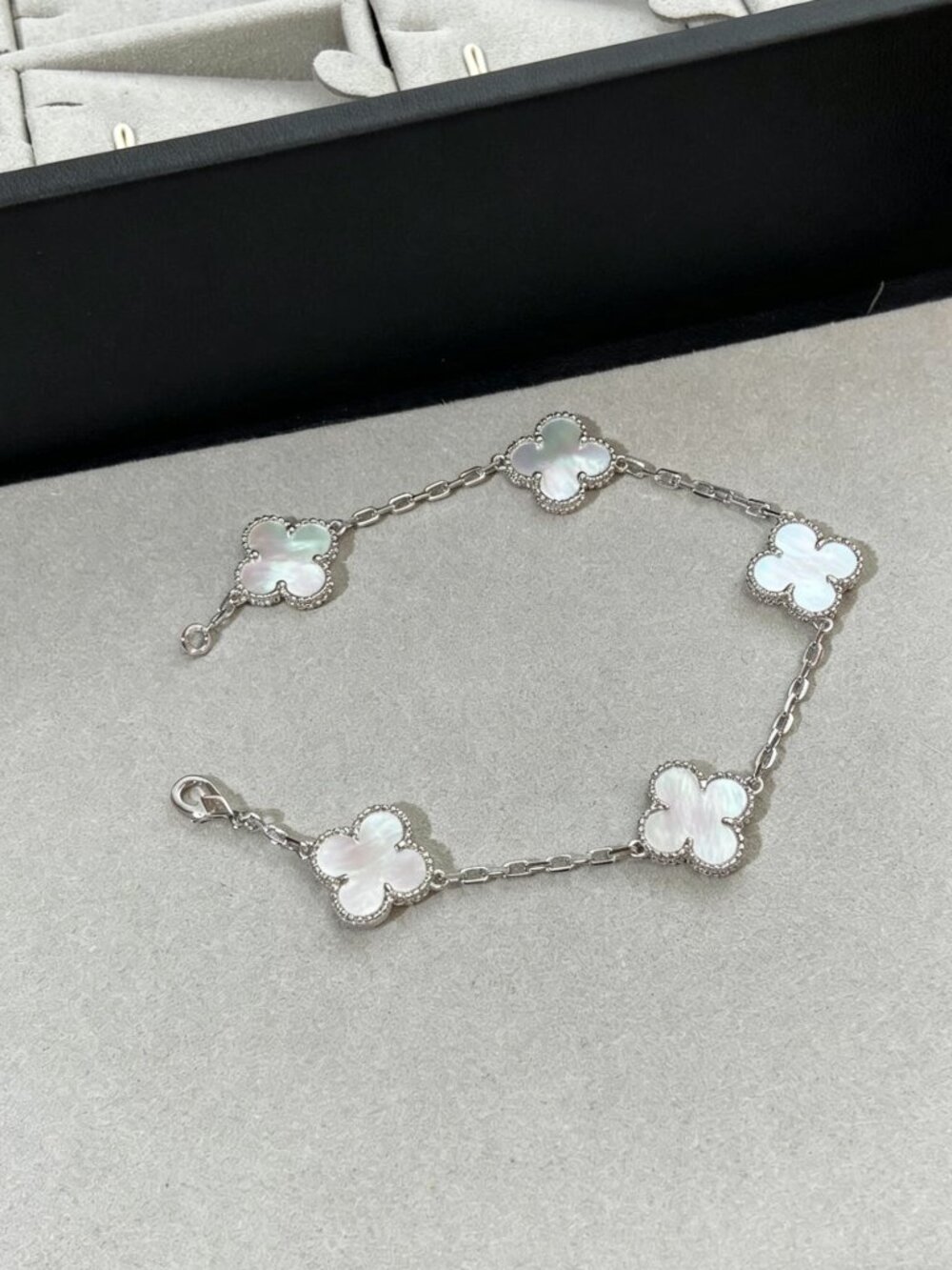 VCA White Gold-Tone White Mother of Pearl Five Clover Bracelet